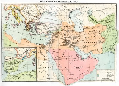 750 年哈里发帝国地图，摘自 Julius von Pflugk-Harttung 所著《世界历史 作者 学校德语