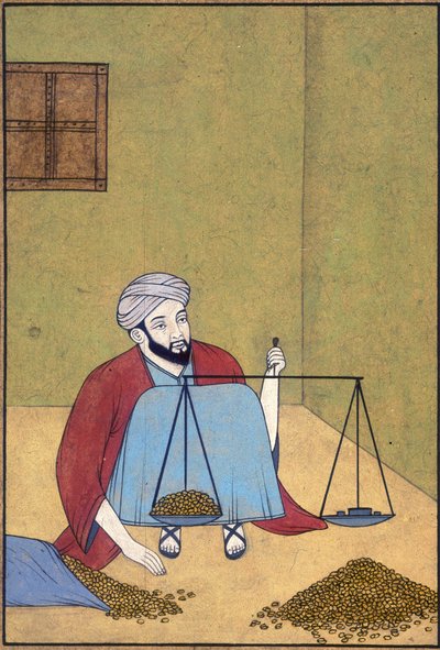 Add Or 3183 称量硬币的收银员，c.1910（纸上水彩画） 作者 印度学校
