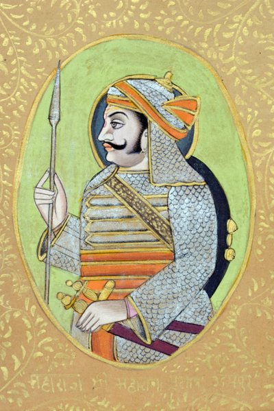 Maharana Pratap Singh 的微型绘画 作者 印度学校