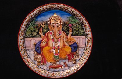 大理石板上的格涅沙-甘帕蒂神绘画 作者 印度学校