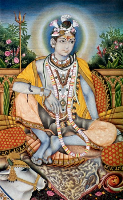 Rajrajeswer（湿婆神 Shanker）纸上微型绘画 作者 印度学校