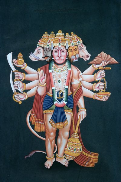 Shri Panchmukhi Hanuman（水粉和水彩，纸本） 作者 印度学校
