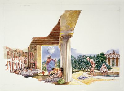 古代雅典--阿斯克莱皮翁的重建（彩色平版印刷）。 作者 学校意大利语