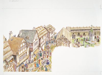 法国，中世纪--重建一个村庄的日常生活（彩色平版画 作者 学校意大利语