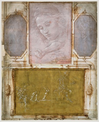 乔治·瓦萨里（Georgio Vasari）（1511-74）的“ Libro dei Desegni”的页面在1524年之后装裱并裱框（纸上的金属笔）（有关详细信息，请参见474784） 作者 学校意大利语