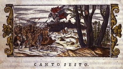 Ruggiero 被鹰头马带到 Alcina 岛，在那里他被一群怪物袭击，场景来自 Ludovico Ariosto（1474-1533）的“Orlando Furioso” 作者 学校意大利语