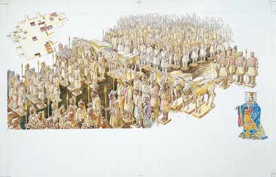 秦始皇陵墓中的兵马俑（彩色石版画 作者 学校意大利语
