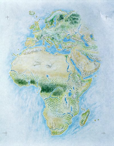 无标记的非洲和欧洲地图(彩色平印) 作者 学校意大利语