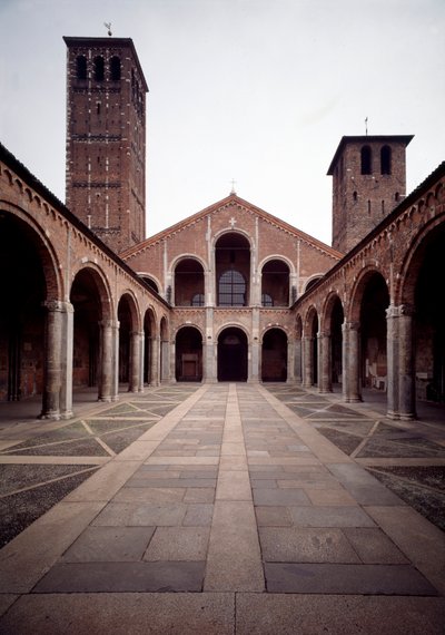 View of the facade of the church of Saint Ambrose (Saint Ambrose) (Basilica di Sant