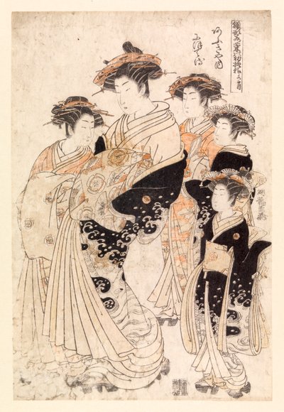 五个日本女人（彩色木刻） 作者 学校日语