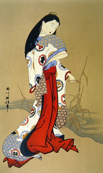 元禄时期的日本女孩（彩色平版印刷品） 作者 学校日语