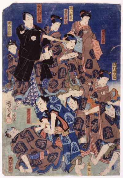 演员无数（三联画）（彩色木刻） 作者 学校日语