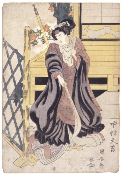 中村大吉，持戟的女性角色（彩色木刻） 作者 学校日语