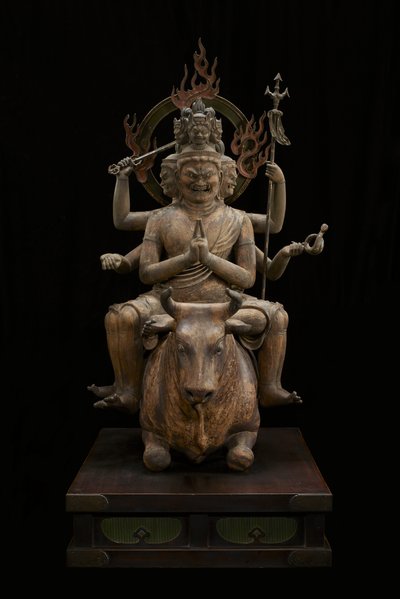 令人敬畏的智慧之王（DaiitokuMyōō）（彩色水晶，水晶，金叶和金属） 作者 日本学校