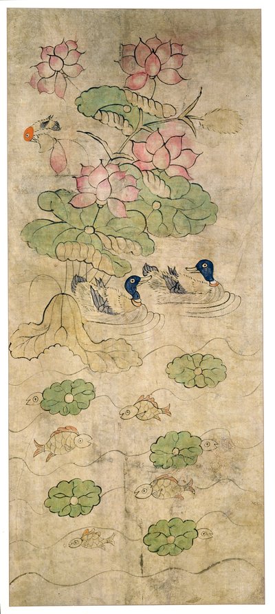 八折屏风中的一块画板（纸张上的天然颜料） 作者 学校韩语
