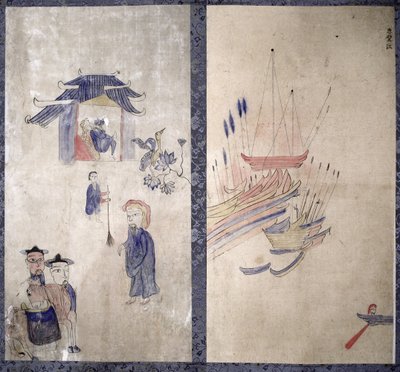 一幅描绘三国故事的八折屏风（纸质天然颜料） 作者 学校韩语