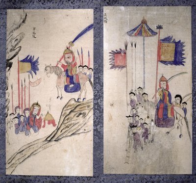 一幅描绘三国故事的八折屏风（纸质天然颜料） 作者 学校韩语