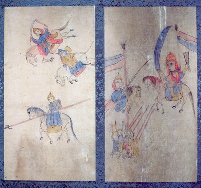 一幅描绘三国故事的八折屏风（纸质天然颜料） 作者 学校韩语