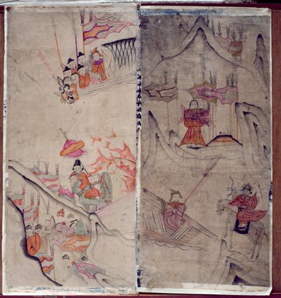 描绘 "三国演义 "的八折屏风两幅（纸质天然颜料） 作者 学校韩语