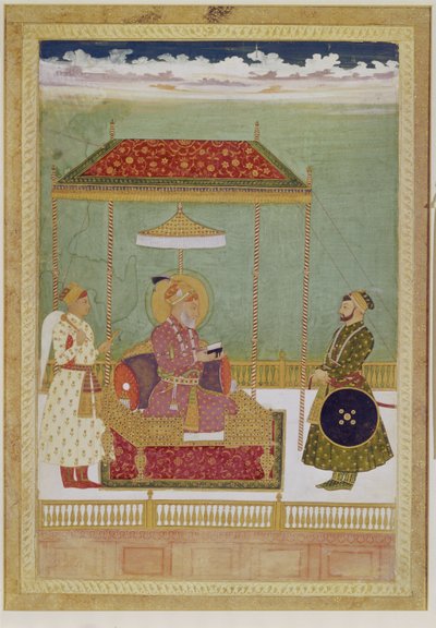 Shah Aurangzeb与一个男人（可能是Ashraf Khan）的肖像，十八世纪初（不透明的水彩，墨水和金色在纸上） 作者 莫卧儿学校