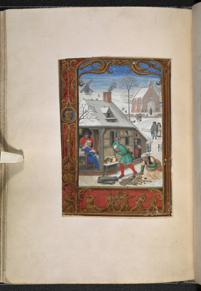 添加 MS 24098 f.18v 一月日历页，《罗马小时书》（"高尔夫球书"），约 1540 年（牛皮纸） 作者 学校荷兰语