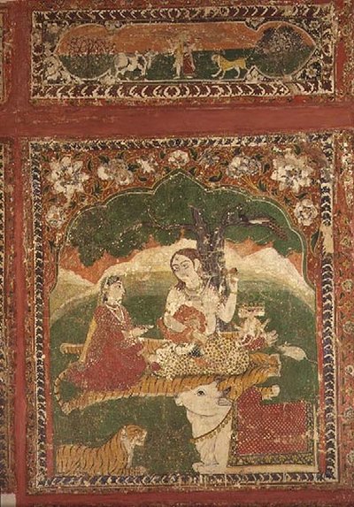 湿婆家族，来自喜马偕尔邦昌巴的 "Rang Mahal Chamba"。 作者 帕哈里学校