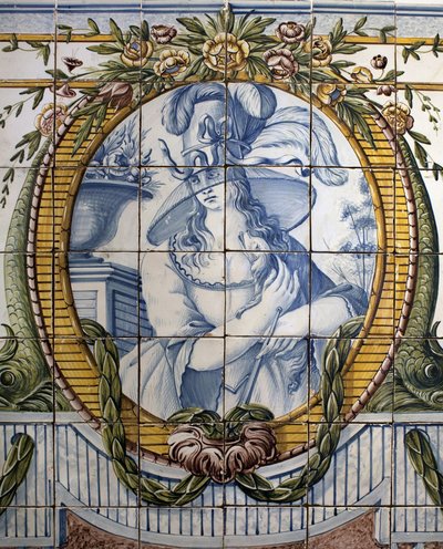 Ornamental panel with a portrait of a woman, Royal factory of Louca, a Rato, faience poychrome 作者 葡萄牙语学校