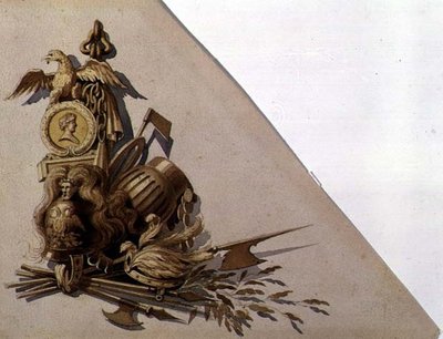 新古典主义武器战利品，俄罗斯，约1825年（纸上水彩）。 作者 学校俄语