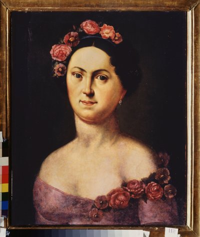 芭蕾舞女演员 Avdotia Istomina（1799-1848 年）的肖像，饰弗洛拉。匿名画作，布面油画，约 1830 年。俄罗斯艺术 作者 学校俄语