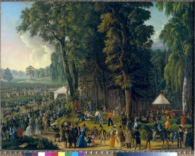 莫斯科玛丽娜-罗卡的公众庆祝活动。匿名画作，布面油画，约 1840 年。俄罗斯艺术 作者 学校俄语