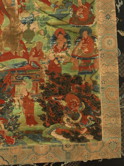 第三班禅喇嘛Losan Penden Yeshe（布上水粉）的细节 作者 藏族学校