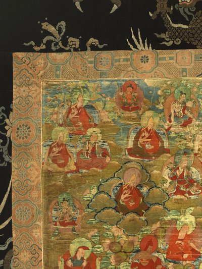第三班禅喇嘛Losan Penden Yeshe（布上水粉）的细节 作者 藏族学校