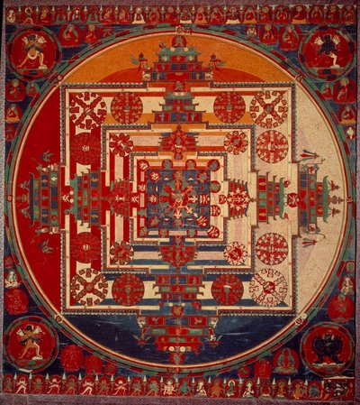 Mandala de Vajravarami 女神跳舞（在中心）它的名字的意思是“”adamantine laie””。 西藏 19 世纪。 巴黎，吉美博物馆 作者 藏族学校