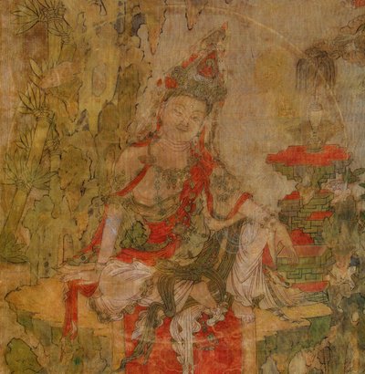 藏文化：水月观音（观音）。 丝绸上的蛋彩画，尺寸：101,5x59,5，12 世纪初，圣彼得堡国立冬宫 作者 藏族学校