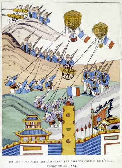 Tonkinese 海报描绘了 1884 年法国军队的俘虏气球。 作者 越南语学校