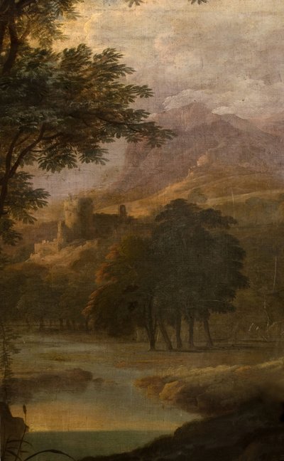 远处有城堡的风景，1725年。 作者 雅克卢梭学校