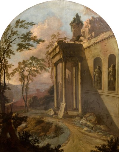 有废墟的风景，1725年。 作者 雅克卢梭学校