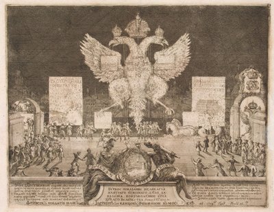 1704年1月1日在莫斯科，在占领瑞典堡垒Nyenskans的情况下放烟花 作者 肖内贝克