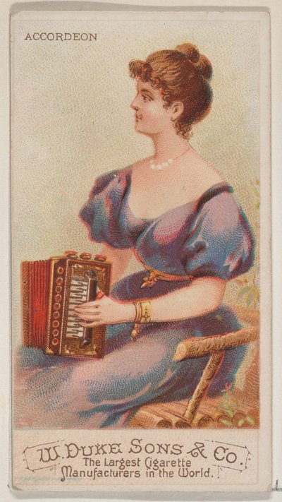 手风琴，来自乐器系列N82，用于杜克牌香烟，1888年。 作者 舒马赫和埃特林格