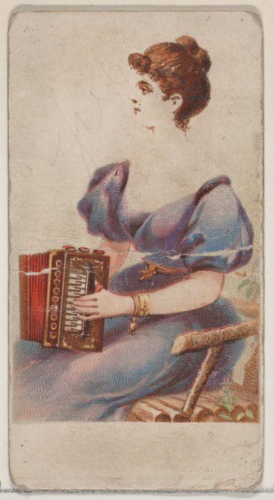 手风琴，来自乐器系列N82，用于杜克牌香烟，1888年。 作者 舒马赫和埃特林格