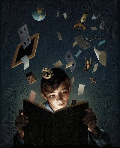 一本书捕捉到的孩子的想象力，2012 年（刮画板，数码上色） 作者 