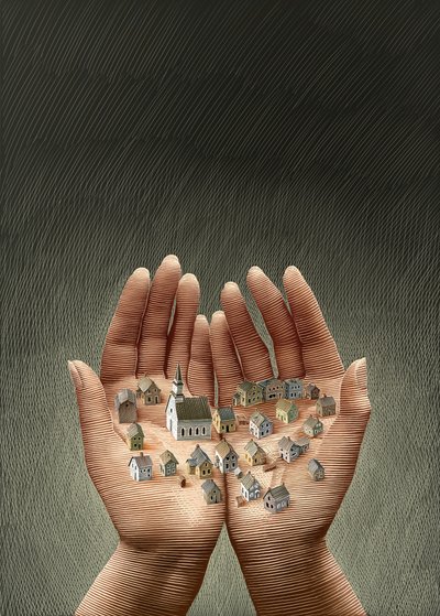 我们的小镇》，2013 年（刮画板，数码上色） 作者 