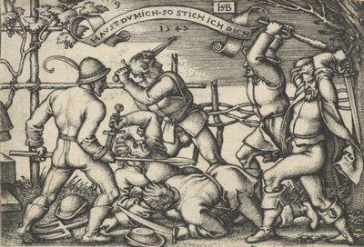 农民的争吵，出自《农民的盛宴或十二个月》，1547年。 作者 塞巴尔德·比哈姆