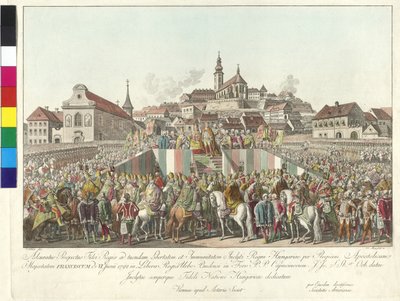 1792 年 6 月 6 日弗兰茨二世皇帝在布达佩斯向匈牙利国王加冕（铜版画） 作者 塞巴斯蒂安·曼斯菲尔德