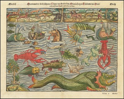 约 1570 年塞巴斯蒂安-蒙斯特绘制的陆地和海洋怪物图 作者 塞巴斯蒂安·芒斯特（Sebastian Munster）