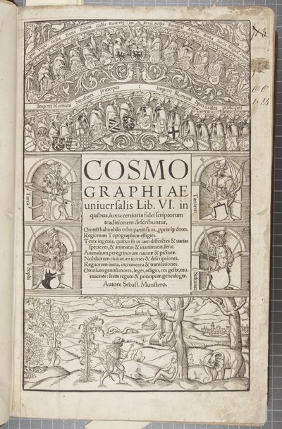 Cosmographia的标题页，1544 作者 塞巴斯蒂安·芒斯特（Sebastian Munster）