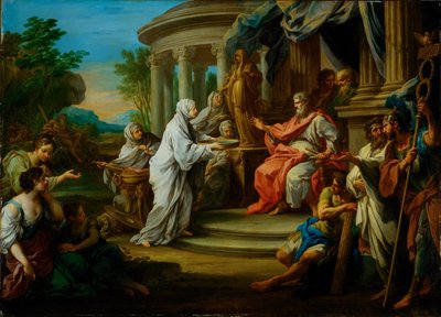 努马-庞皮利乌斯面前的圣母图西娅（布面油画） 作者 塞巴斯蒂安·孔卡