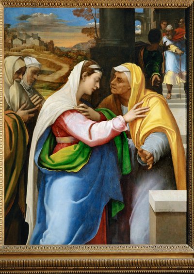 La visitation - 探访，圣母玛利亚探访圣伊丽莎白... 作者 塞巴斯蒂亚诺·德尔（c.1485-1547）皮翁博