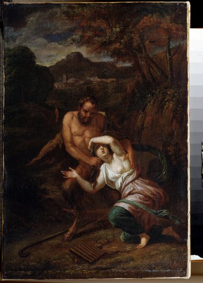《潘与仙女西林克斯》（Pan and Nymph Syrinx），塞巴斯蒂安·布尔登（Sebastien Bourdon，1616-1671）绘画，17世纪，圣彼得堡加特契纳宫国家露天博物馆 作者 Sébastien Bourdon