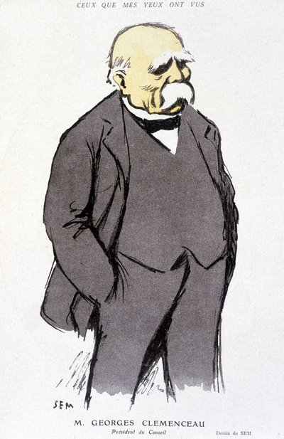 Georges Clémenceau 的肖像 - dess。 Sem (1863 - 1934)，在 01/02/1918 的“”Fantasio”中，没有。 265 作者 塞姆
